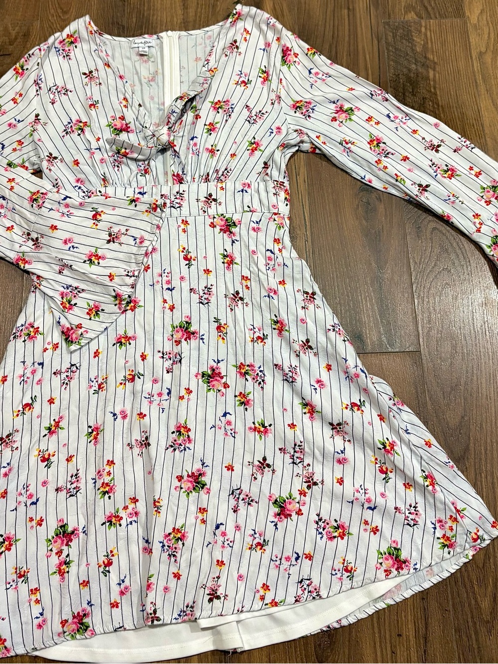 love, Fire White Midi Dress with Pink & Green Floral Print